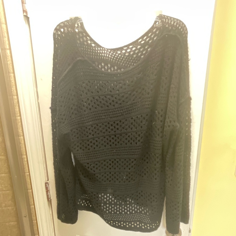 Black Crochet Open Knit Sweater Size XL